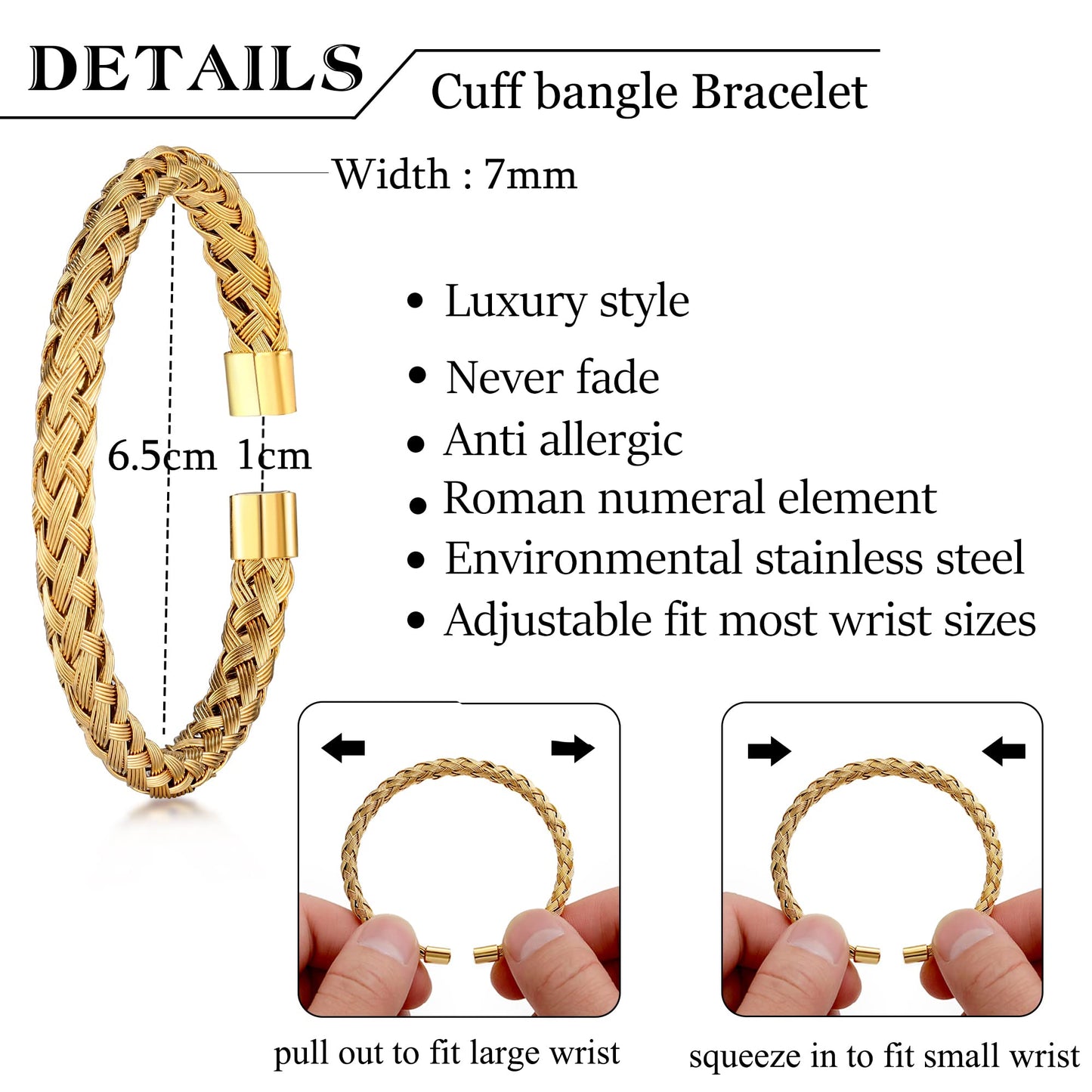 WFYOU 3PCS Stainless Steel Bracelets for Men Gold Roman Numeral Bangle Bracelet Twisted Cable Bracelet Adjustable Cuff Bracelet Mens Luxury Jewelry Bracelets Gifts(O:Gold-CZ Leopard Head)