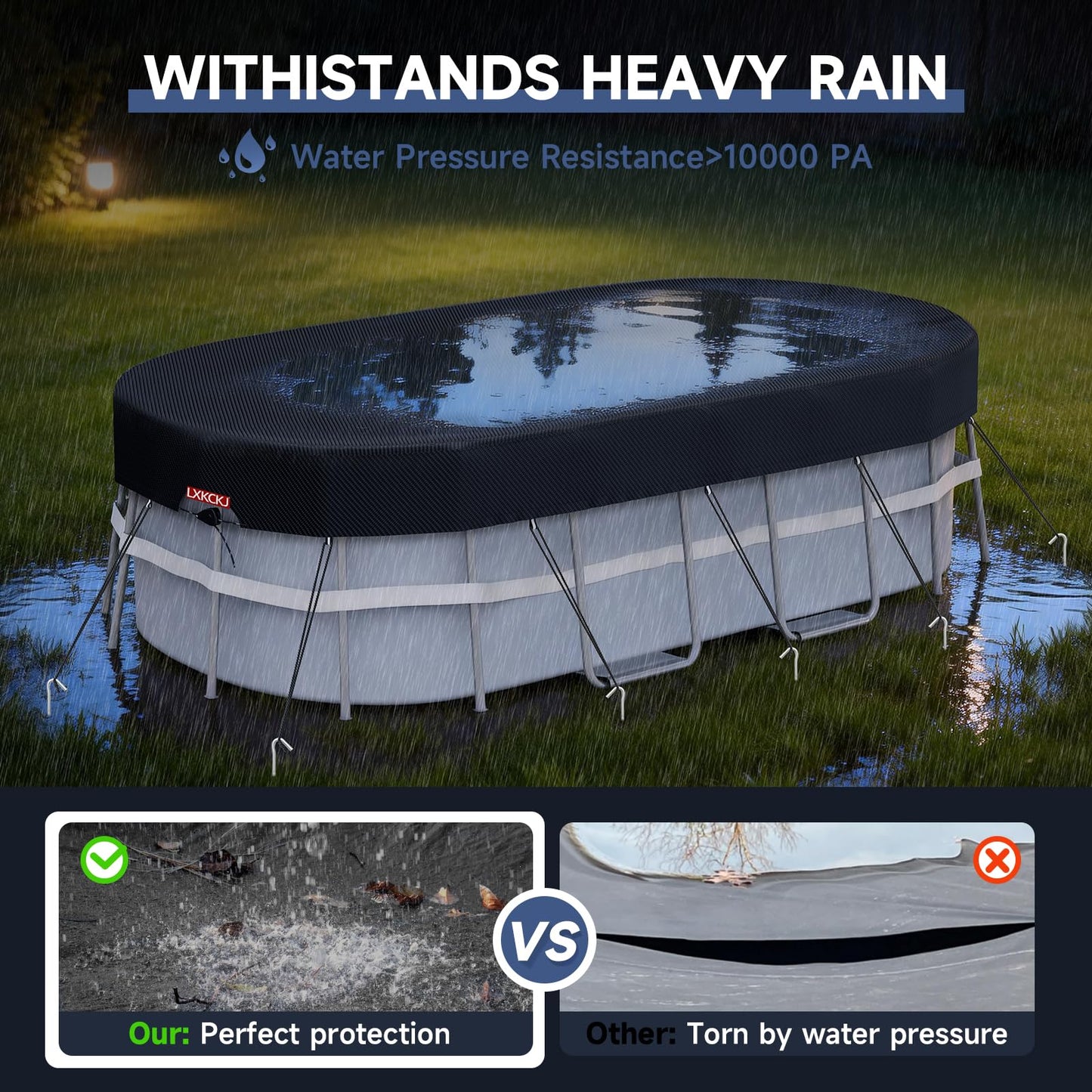 LXKCKJ Rectangular Pool Cover for above Ground Pools, Heavy Duty Winter Cover Ideal for Waterproof and Dustproof (9x18 FT, Black)