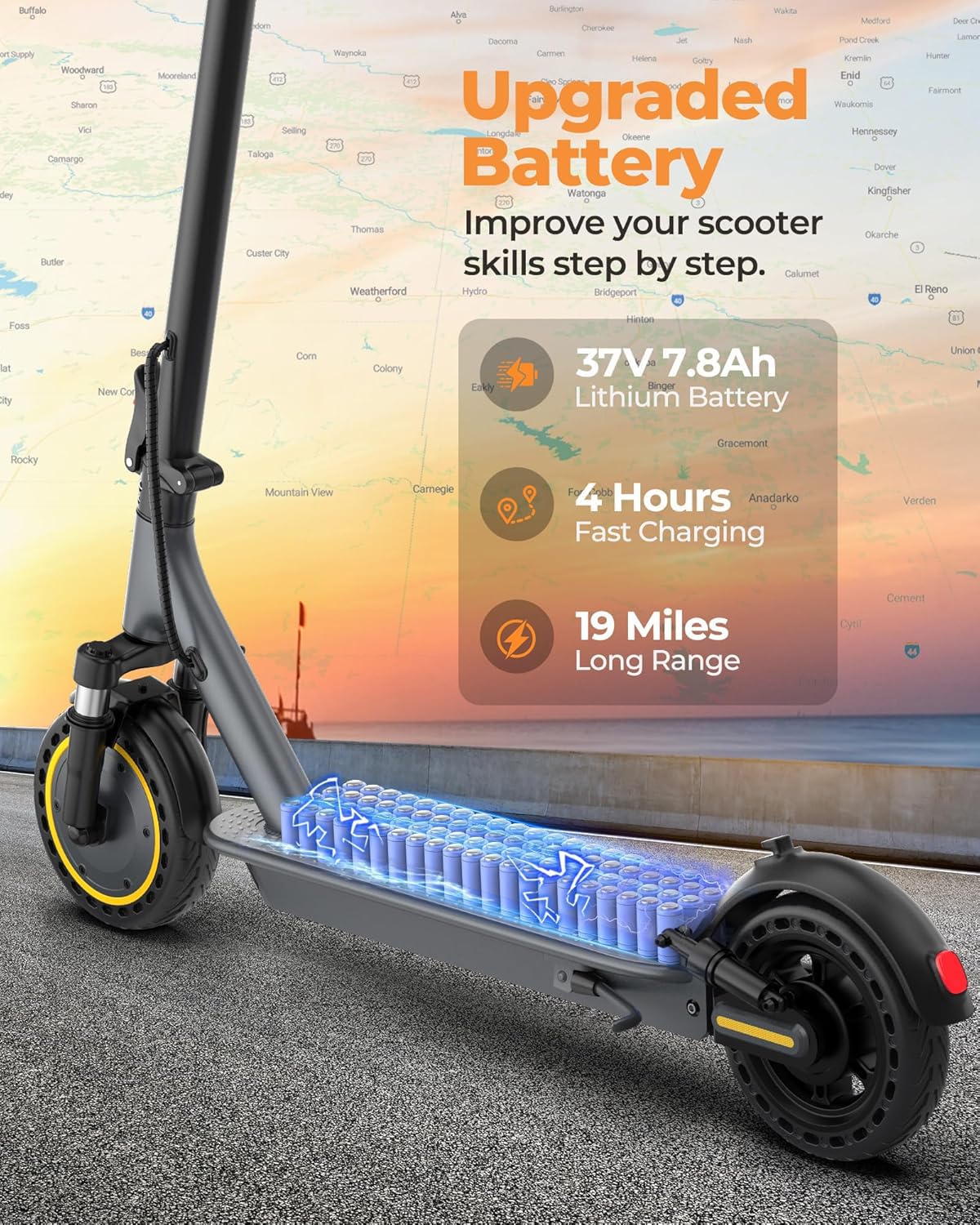 NAVIC Electric Scooter Adults, 8.5" Solid Tires, 19/Mph, 350W Motor, 19 Miles Range, Folding E-Scooter with Dual Braking Dual Suspension, Escooter for Adults with App