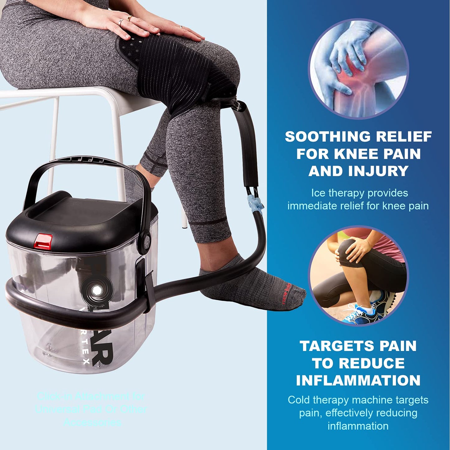Polar Vortex Cold Water Therapy System Kit - Ice Circulation Machine With 3-Strap Knee/Elbow/Shoulder Wrap and 4 Cold Cubes