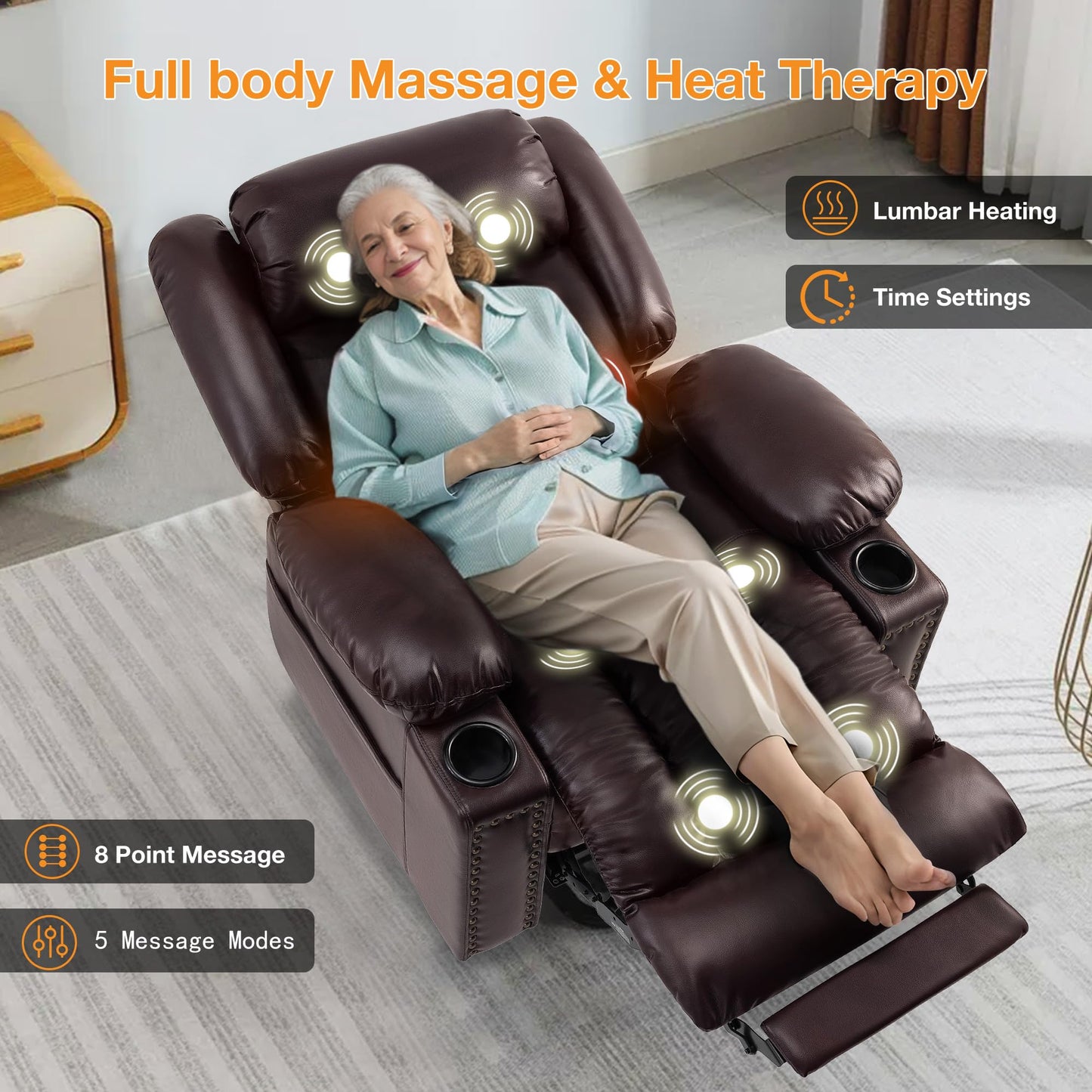 Triple Motor Large Power Lift Recliner Chair for Elderly with Heat and Massage, Lay Flat Lift Chairs for Seniors Infinite Position, Extended Footrest, USB Ports (Triple Motor-7523, Dark Brown)