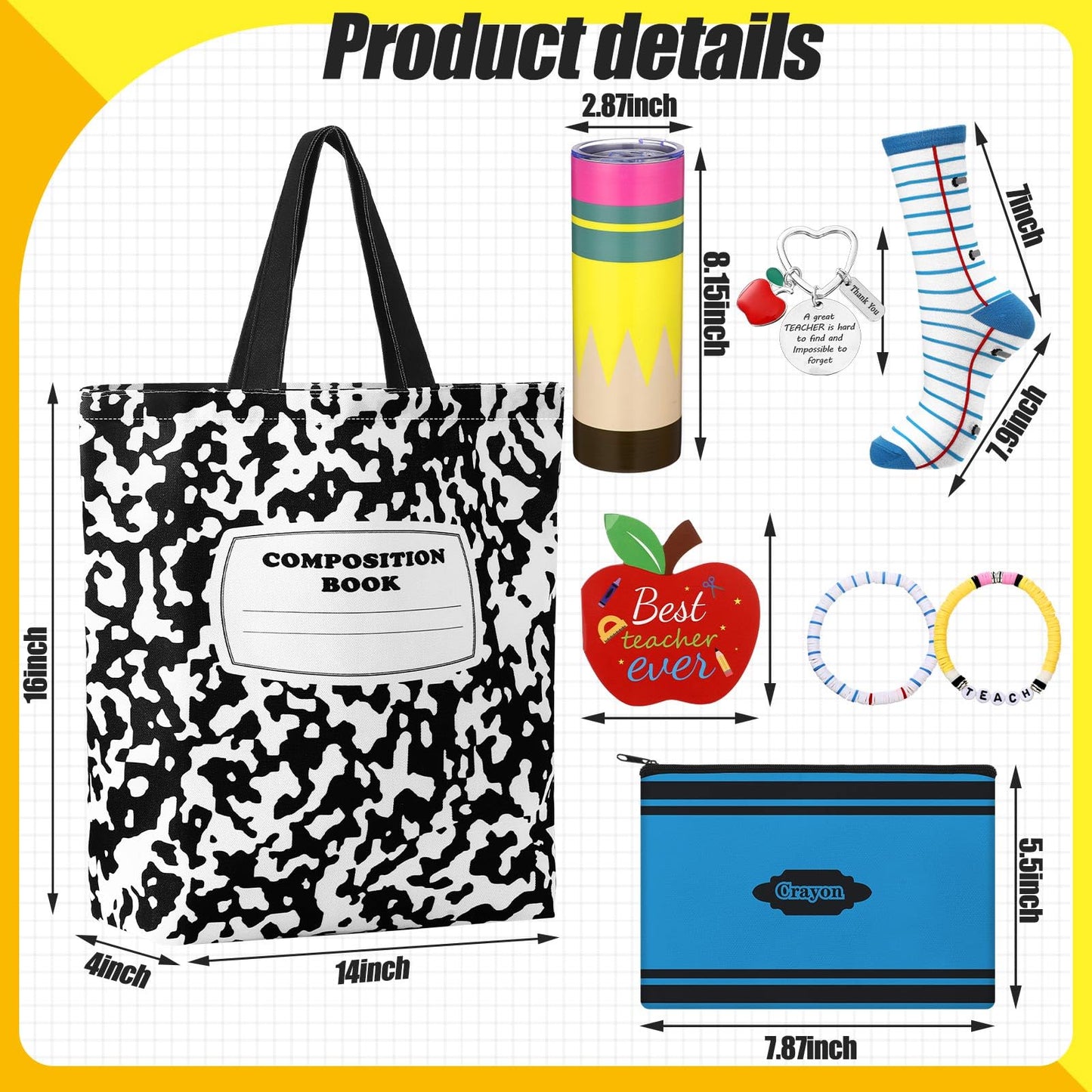 Sieral Graduation Teacher Appreciation Gifts for Women Thank You Teacher Gifts Set First Day of School Appreciation Favor Basket Set of 8(Composition)
