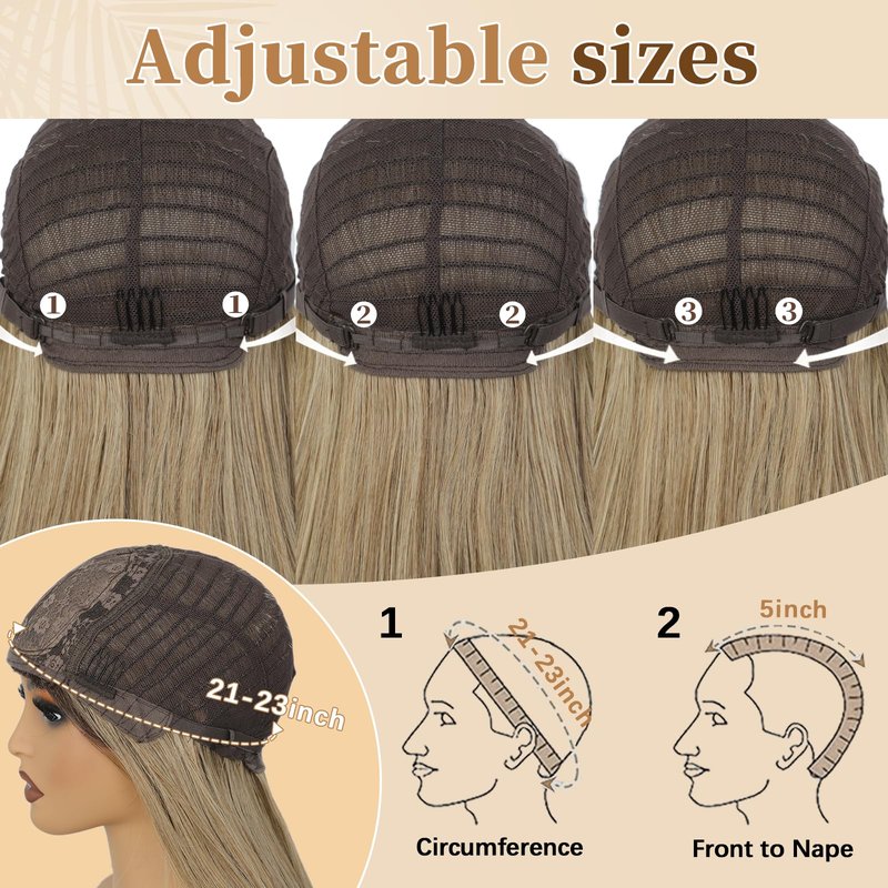 XIXIBI Blonde Wig with Bangs, Long Ombre Blonde Layered Wigs for Women, 4x4 Realistic Scalp with Free Parting, Realistic Heat Resistant Synthetic Wigs for Daily Party Cosplay Use 26Inch