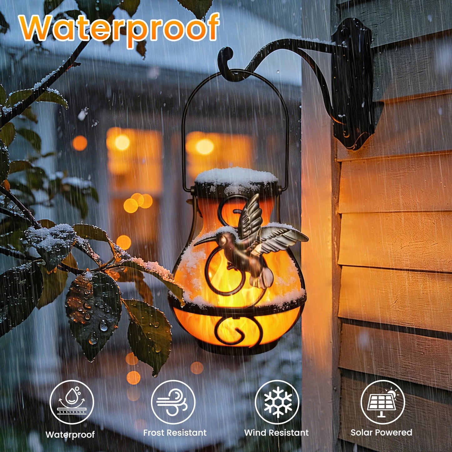 Khaornix 2 Pack Solar Lanterns Outdoor Waterproof Flickering Flame Light Hummingbird Hanging Solar Powered Lantern for Yard Patio Porch Outdoor Garden Decor Women Friend Teachers Appreciation Gifts
