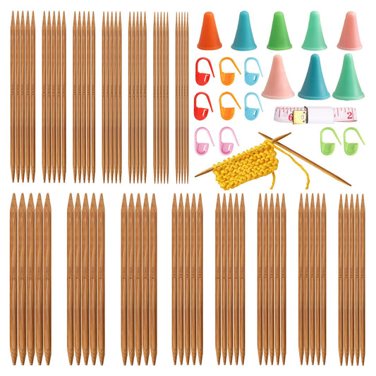 75-Piece Bamboo Double Pointed Knitting Needles Set - 15 Sizes (2.0-10.0mm) Complete Knitting Kit with Stitch Markers, Needle Caps & Tape Measure, Ideal for Beginners & Pros