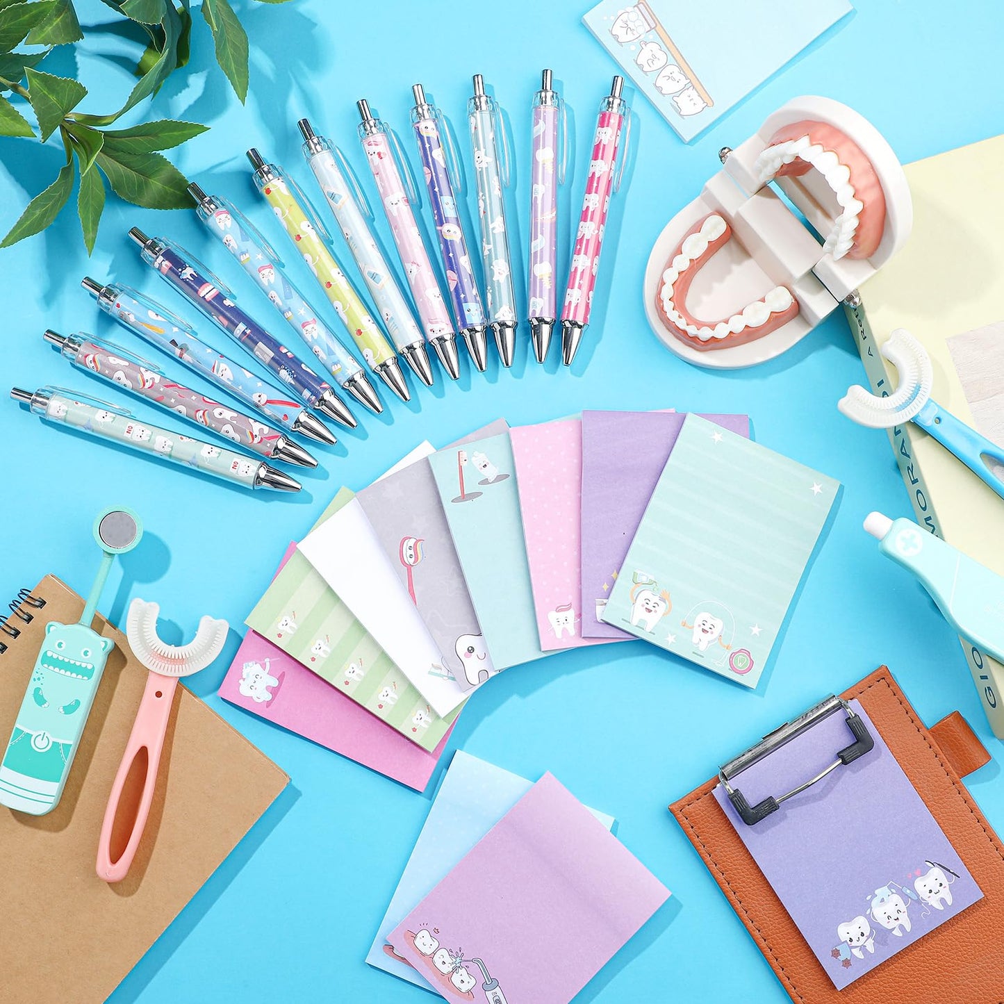 Thenshop 24 Pcs Dental Pens and Notepad Set Teeth theme Gifts Dentist Assistant Accessories Dentists Pens for Office School Home Stationery Fall Thanksgiving Christmas Classroom Craft Gifts