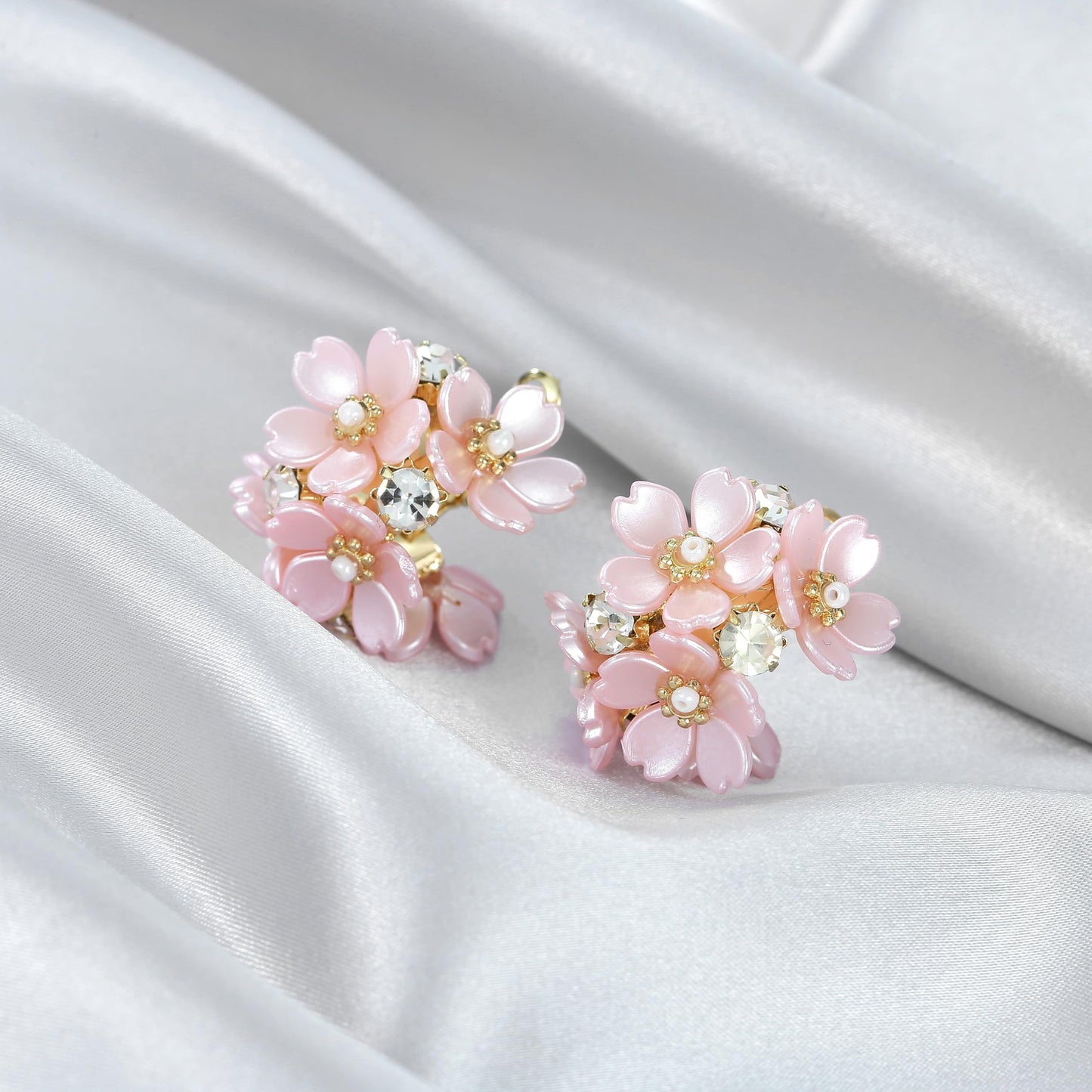 Xalroco Lightweight Flower Earrings for Women, Pink Floral Earrings Hoop Light Pink Jewelry (Pink Flower)