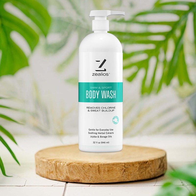 Zealios Swim & Sport Body Wash for Swimmers & Athletes 32oz Skin Care Solution for Men & Women, Removes Chlorine, Sweat & Odor, Provides Cleansing and Hydration from Pool Chemicals, Light Citrus Scent
