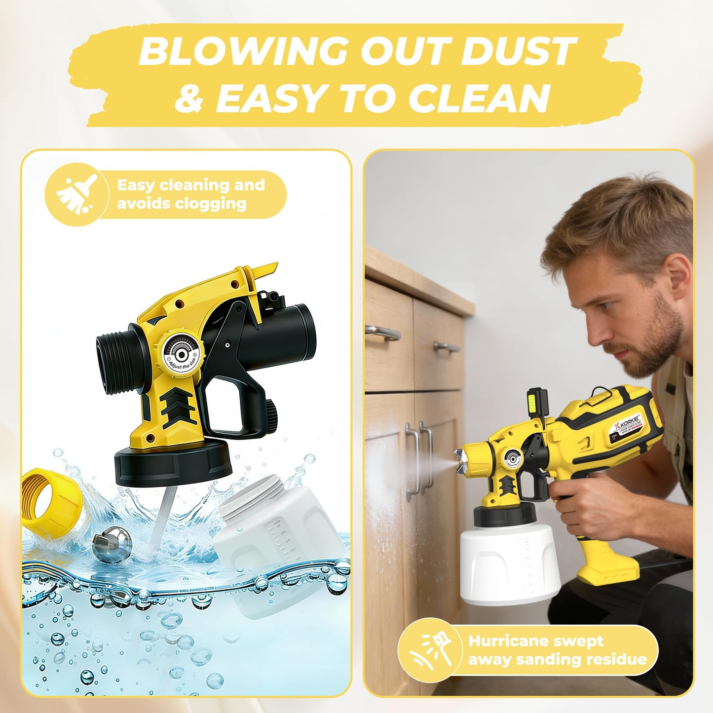 Paint Sprayer for House Painting, Paint Sprayer with 1250W Powerful Copper Motor, 1400ml (47oz) Container, 5 Brass Nozzles & LED Light, Easy to Clean for House, Fence, Furniture, DIY, Garden, Wallsr