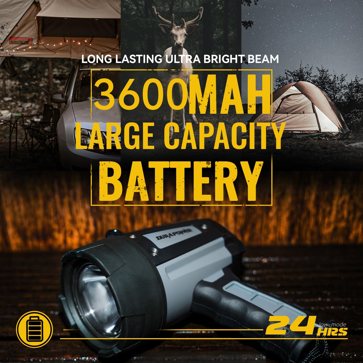 Durapower Rechargeable Spotlight, IP68 Waterproof Super Bright Handheld Spotlight, High Lumen LED Portable Spot Flashlight for Marine Boat Hunting Camping