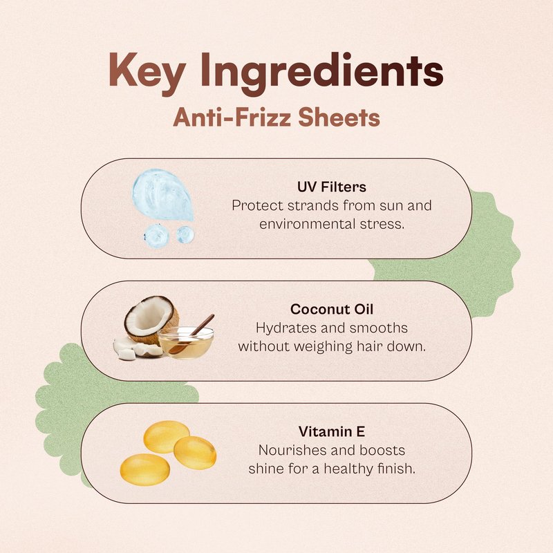 Nunzio Saviano Anti-Frizz Hair Sheets – 15 Count | On-the-Go Control for Curly, Wavy and Dry Hair | Lightweight Hair Styling Product with Coconut Oil | Frizz Control Sheets for Shine & Smoothing