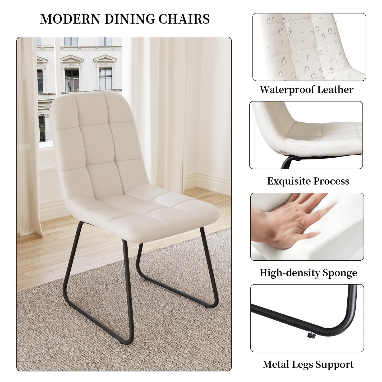 HIPIHOM Extendable Dining Table Set for 6-8 People, 63 to 78.7 Inch MDF Kitchen Table with 6 Upholstered Chairs, Space-Saving for Dining Room, Breakfast Nook(White Table & 6 U-Shaped White Chairs)