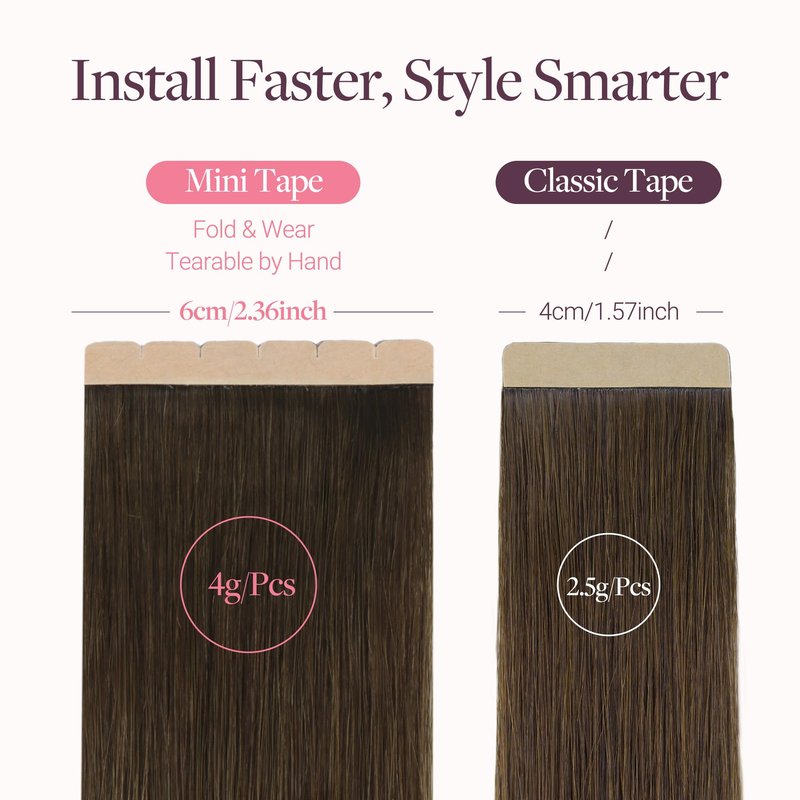 GOO GOO Tape in Hair Extensions, 4/27/4 Balayage Chocolate Brown to Caramel Blonde, 16inch 40g 10pcs, Mini Tape Cut to Fit, Skin Weft Seamless Invisible, Remy Human Hair