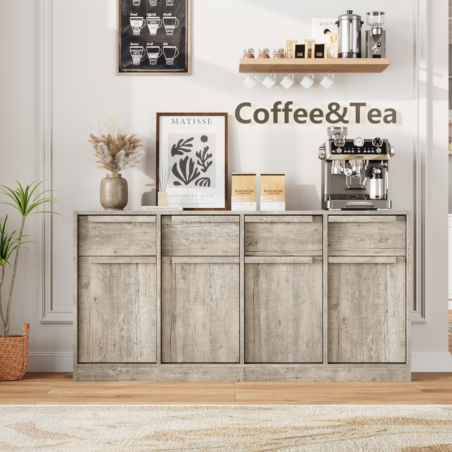 IDEALHOUSE Sideboard Buffet Cabinet with Drawers, Large Coffee Table, Modern Storage Buffet Table for Kitchen, Dining Room, Living Room