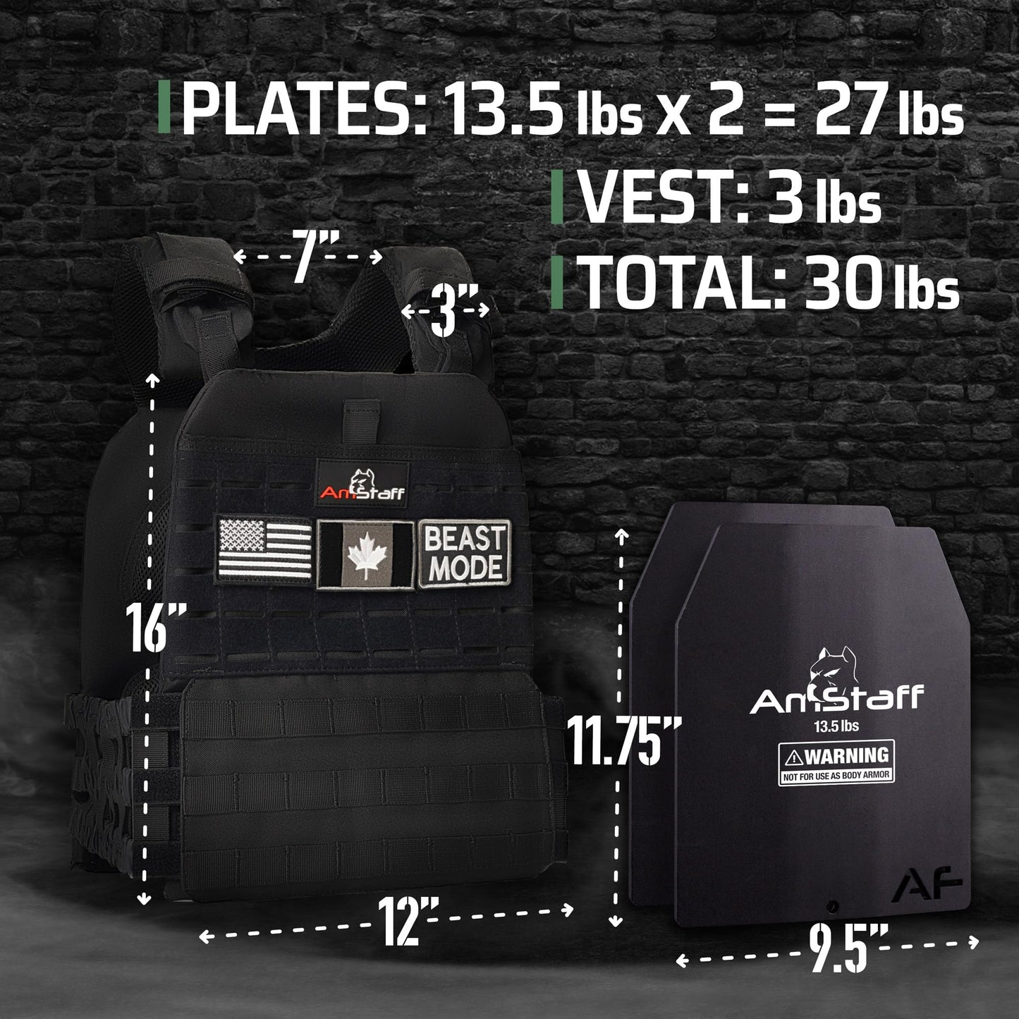 AmStaff Fitness Tactical Weighted Vest - Adjustable Weight Vests for Men & Women - Versatile Wearable Weighted Vest for Fitness Workouts, Strength and Endurance Training, Running, WO - (30lb)