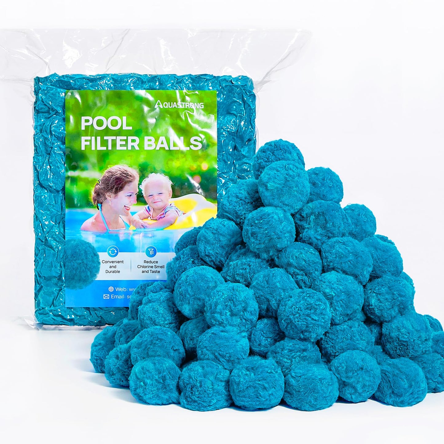 AQUASTRONG Pool Filter Balls for Sand Filter Pump, 4.6 lbs Reusable Sand Filter Balls (Replaces 150 lbs Pool Filter Sand), Efficient Blue Filter Balls for Swimming Pools, Filter Pumps, Aquariums