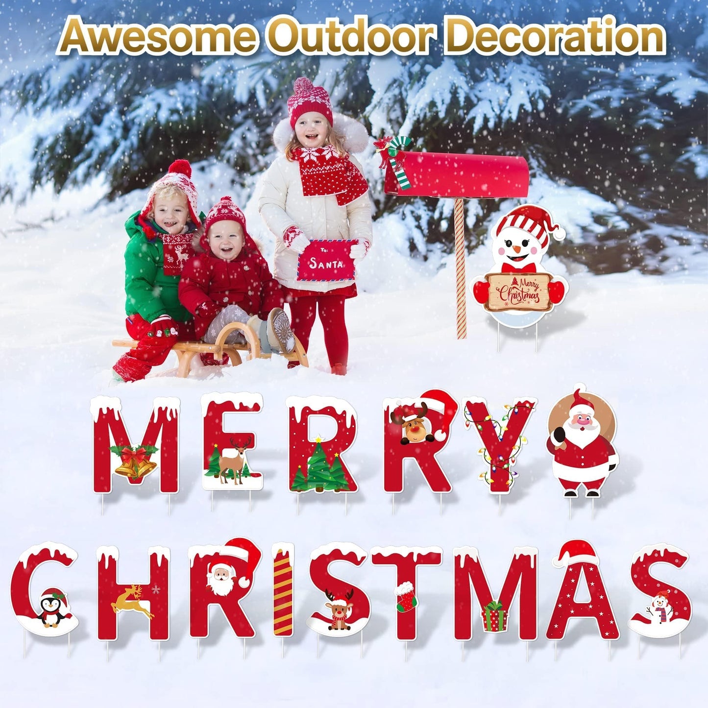 16 Pcs Merry Christmas Yard Signs Stakes Decoration Novel All Weatherproof Outdoor Christmas Lawn Garden Signs Decorations 32PCS Stakes Thickened Corrugated Yard Signs Easy Install