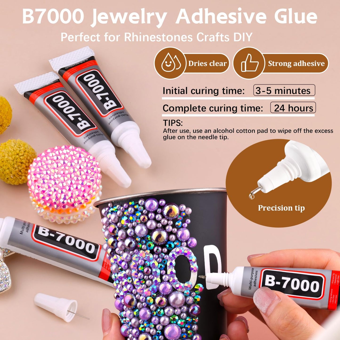 14000PCS Flatback Pearls and Pink Rhinestones for Bedazzling Kit, Pink White 3-10mm Resin Rhinestones Gems and Half Pearls for Crafting, Nail Art and Grad Cap Decor with B7000 Jewelry Glue