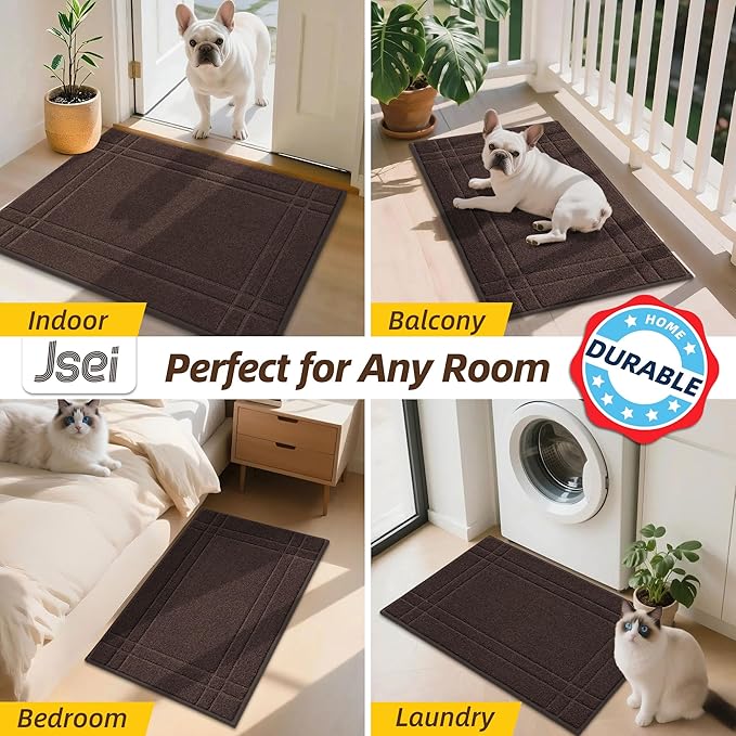 JSEI Entryway Rugs Doormat 36"x60", Non-Slip Dirt Trapper Door Mats Indoor, Washable Absorbent and Stain Resist Welcome Floor Mat for Front Door, Dog Door Mat, Dirty Wet Shoes & Paws, Brown