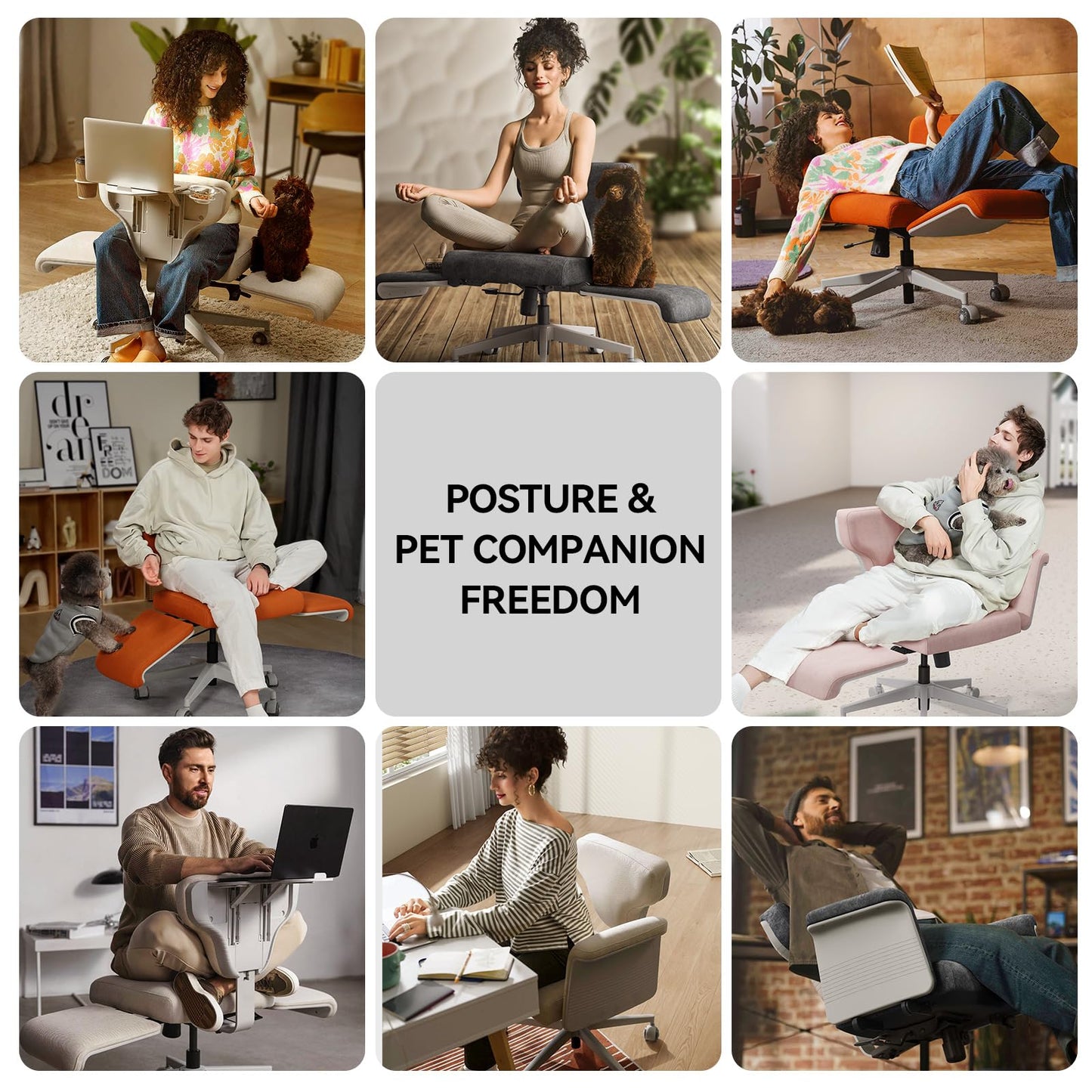 Newtral Freedom-X Criss Cross Chair with Wheels & Amrests- Cross Legged Office Chair with Laptop Tray, Multi-Position Recliner Chair, Adjustable Ergonomic Chair, Relax, Work from Home