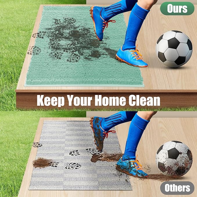 IM HOME Chenille Absorbent Outdoor Doormat 48" x 30", Washable Muddy Door Mats for Dog Non Slip Indoor Doormat Dog Mat for Muddy Paw Front Inside Doormats for Entryway Seafoam Green