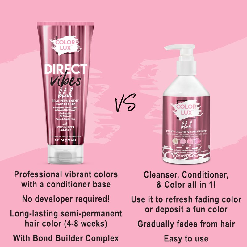 Color Lux Direct Vibes Semi-Permanent Hair Color, Blush, Vibrant & Long-Lasting Shade, Ammonia-Free, Vegan, Sulfate-Free, Paraben-Free, 8 fl oz (Pack of 2)