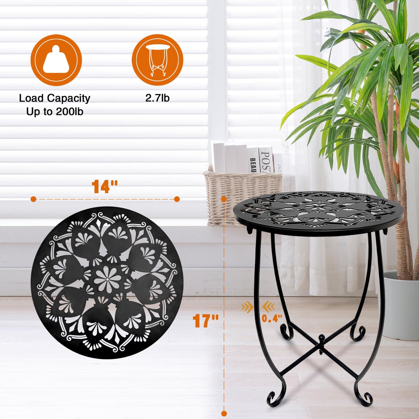 Fashion&cool 2 Pack Outdoor Side Tables, 14" Round Patio Side Table, Weather Resistant Metal Outdoor End Table Side Table for Patio Yard Porch Balcony Garden Bedside, Plant Stand for Indoor Outdoor