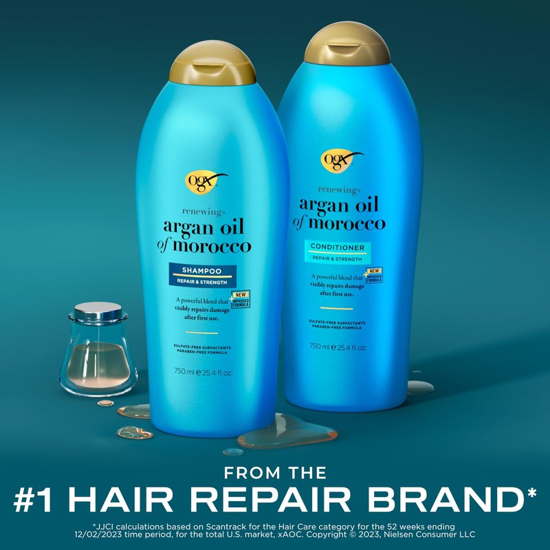 OGX Renewing + Argan Oil of Morocco Shampoo & Conditioner Set, Helps Strengthen & Repair Dry, Damaged Hair, Paraben-Free, Sulfate-Free Surfactants, 25.4 fl. Oz (Pack of 2)
