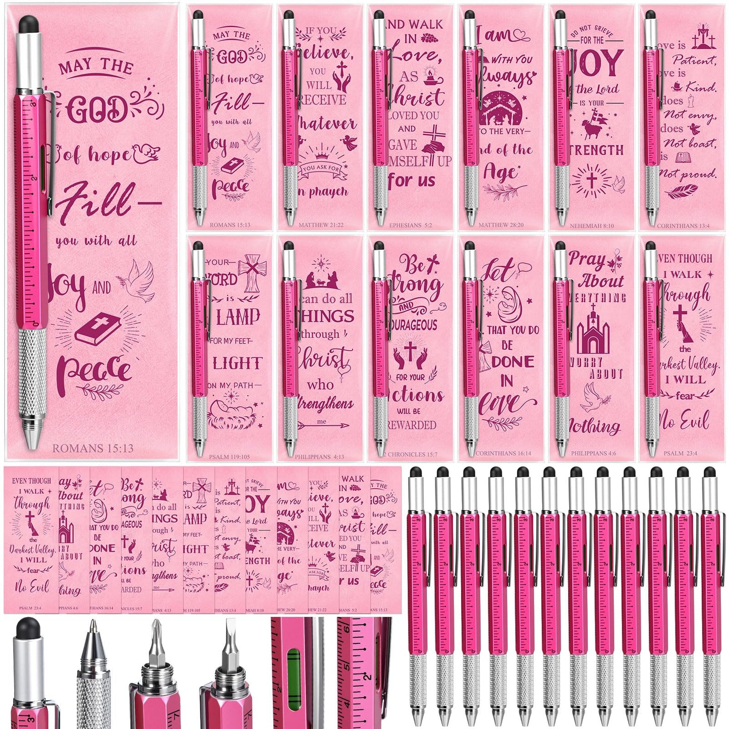 Pajean 24 Sets Christian Gifts for Women Include 6 in 1 Multitool Pens with Religious Bible Verse Scripture Bookmarks for Mother Day Nurses Teacher Employee Church Sunday School Office Favors Supplies