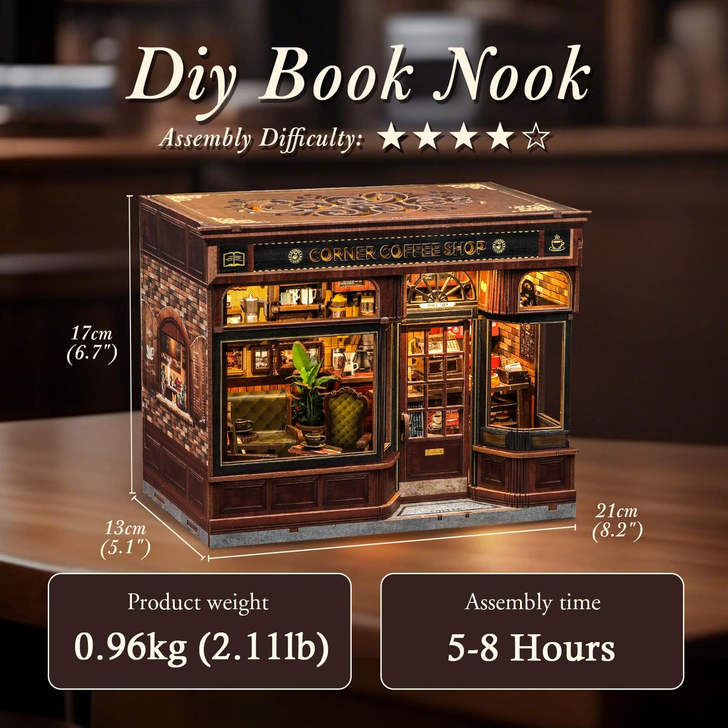 CUTEBEE Book Nook Kit, DIY Miniature Dollhouse Kits for Adult and Teens, 3D Wooden Puzzle, Mini Booknook Tiny House Model Building Kit, Decorative Bookend with LED, Craft Gifts for Family, Friends