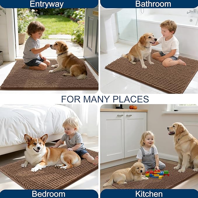 OLANLY Dog Door Mat for Muddy Paws 59x24, Ultra Absorbent Chenille Mud Doormat, Non-Slip Washable and Dirt Trapping Doormat for Indoor Entryway, Quick-Dry Indoor Pet Bed Mats for Dogs, Mocha