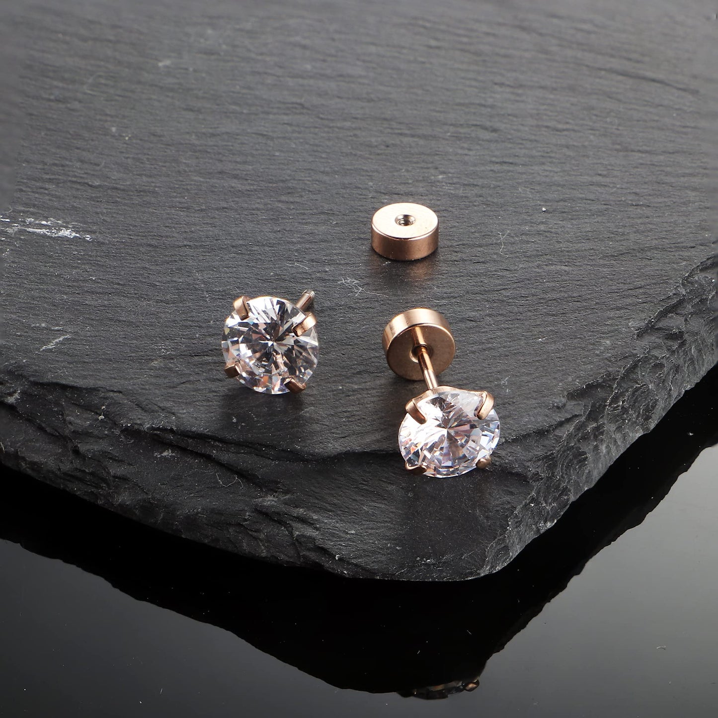 Fansilver 20G Hypoallergenic Flat Back Earrings for Women Men Silver 14K Gold Stainless Steel Stud Earrings Birthstone Cubic Zirconia Studs Surgical Steel Cartilage Earrings for Sensitive Ears
