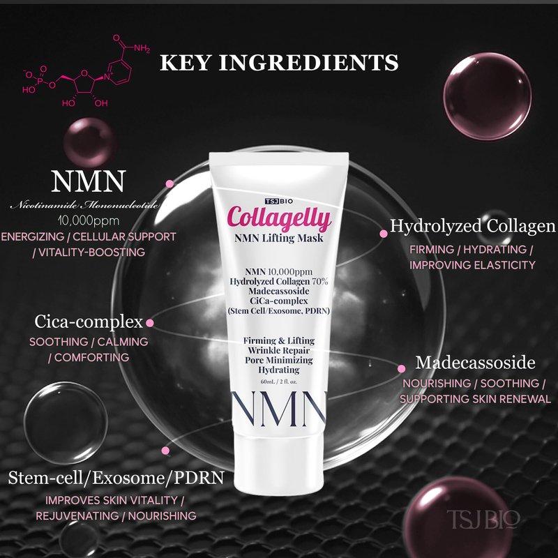 TSJ Bio NMN Collagelly Lifting Mask – 2.1 fl. Oz with 10,000ppm NMN, 70% Collagen, Exosome Complex - Exosomes for Skin Serum, Exosome, Stem Cell Peel-Off Face Mask for Anti-Aging, Firmness, Glow