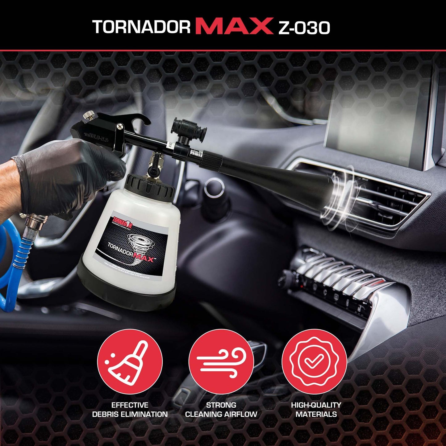 Tornador Max Z-030 Car Cleaning Gun 32oz | Patented Power Rotation & Ergonomic Grip | Swivel Air Inlet | High-Pressure Detailing Tool for Interior & Exterior Cleaning