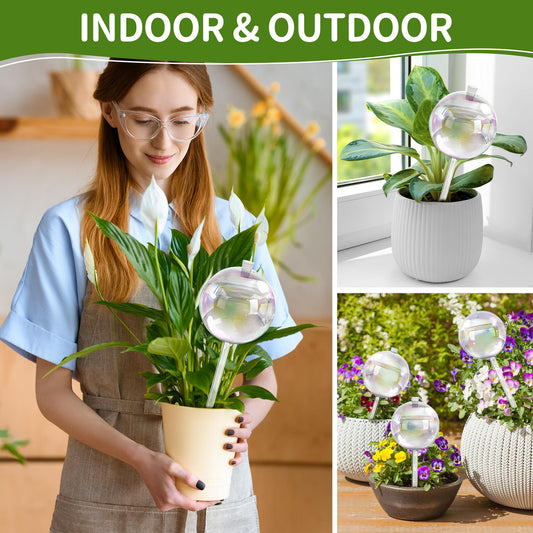 17 oz Up 2 Weeks Extra Large Plant Watering Globes, Self Watering Planter Insert, Iridescent Glass Self Watering Globes, Vacation Plant Watering Devices, Automatic Watering Bulbs (Large 4-Pack)