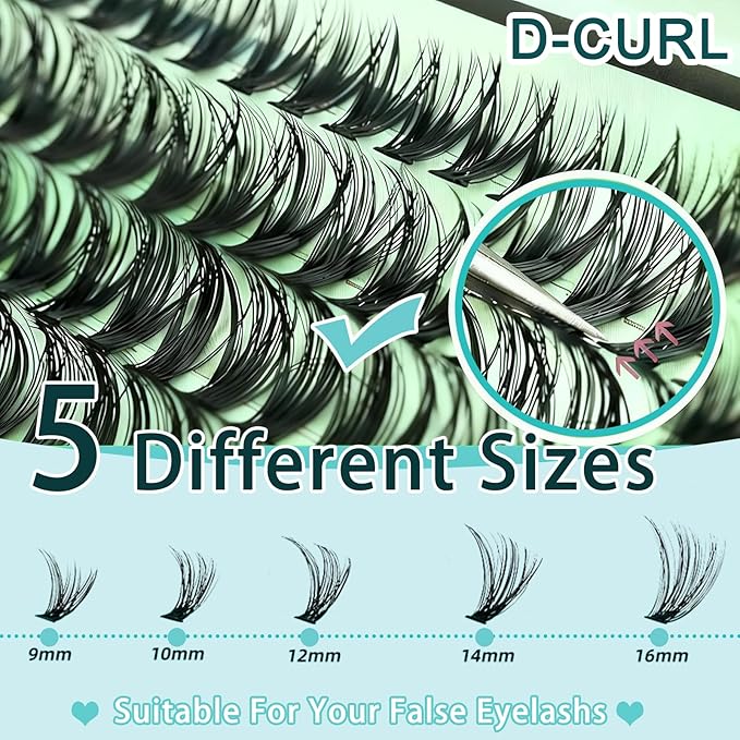 Wispy Lash Clusters 640pcs Eyelash Cluster Extensions 30D+40D Curl Individual False Eyelashes 9-16mm Natural Fluffy Mink Lash Clusters Extension Kit