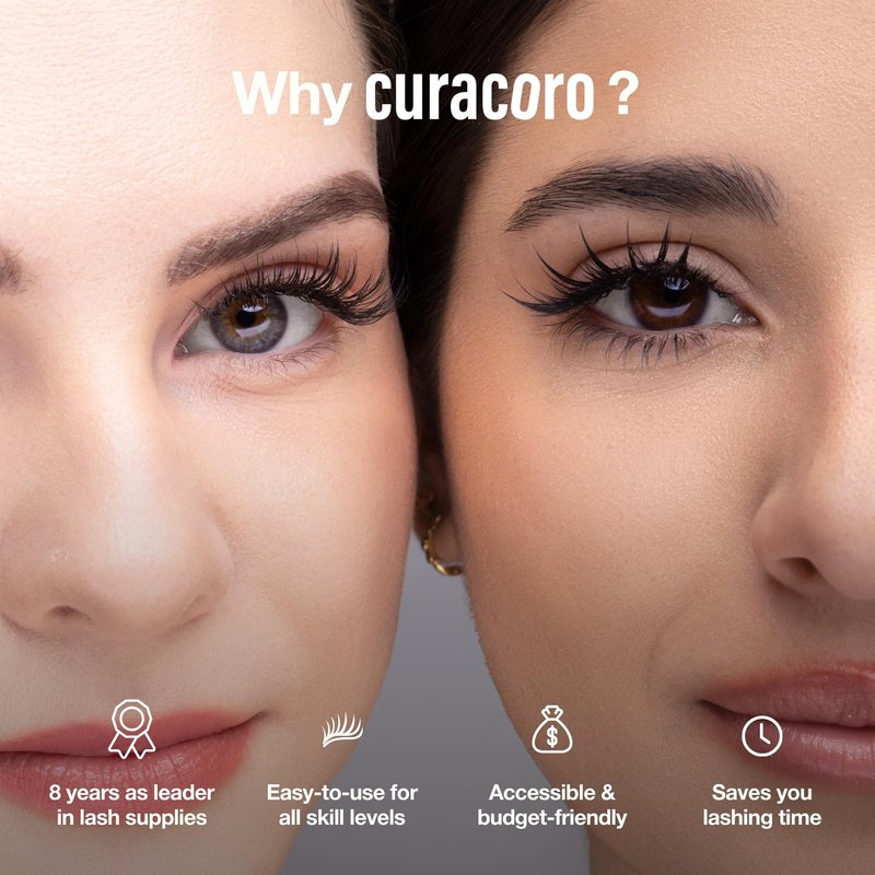 Curacoro W Eyelashes Extensions - 3D Handmade Volume Eyelashes, 0.07 CC Curl 9mm - 15mm Length Mixed Tray, Full Fluffy Volume Look, Long Lasting & Easy Application