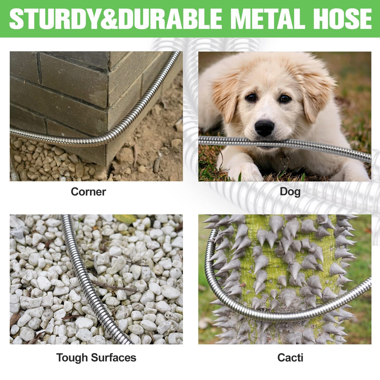 TVKB Metal Garden Hose 25ft Stainless Steel Metal water Hose Super Tough & Flexible Water pipe Lightweight, Crush Resistant Aluminum Fittings, Kink & Tangle Free, Rust Proof