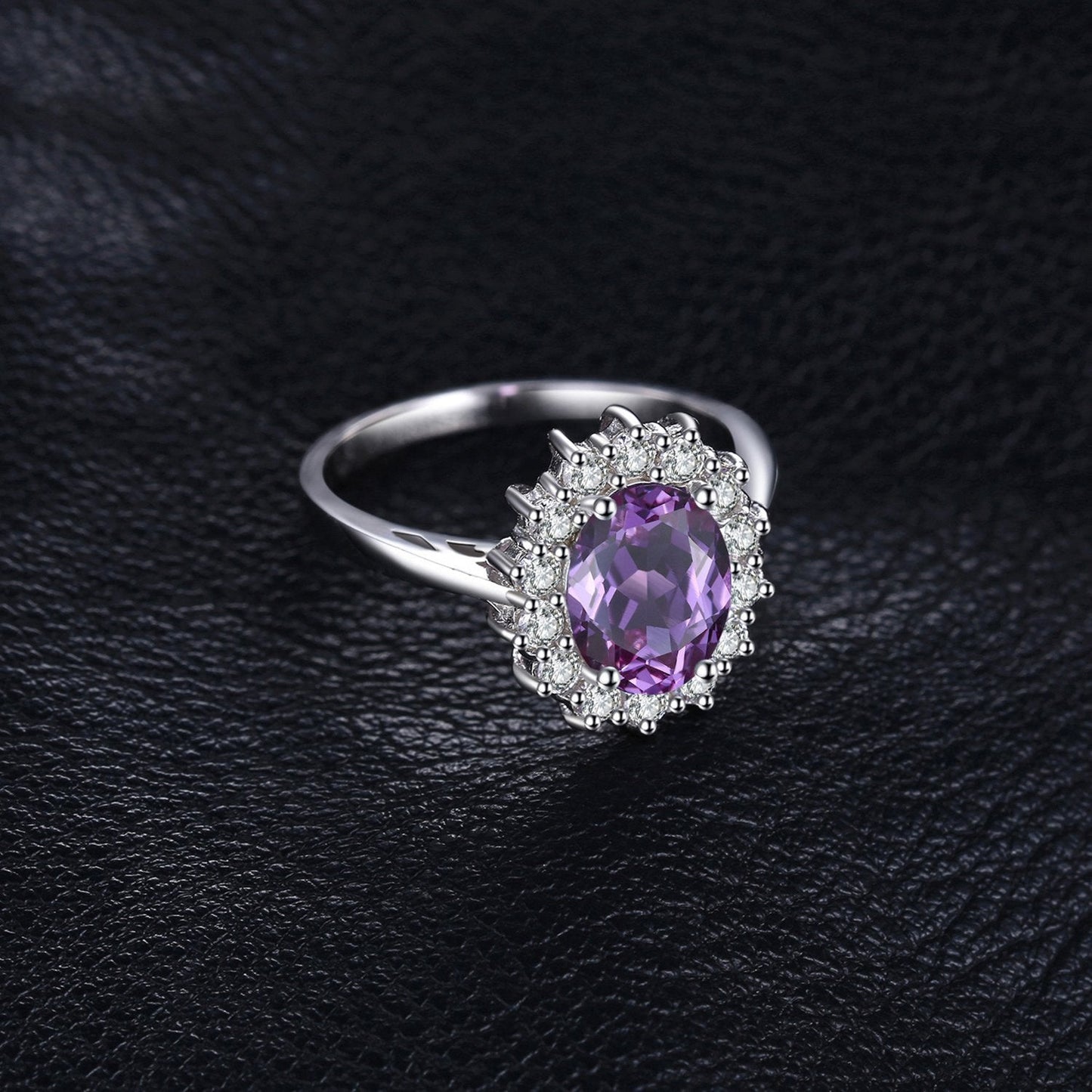 JewelryPalace Princess Diana Kate Middleton Gemstone 1.8ct Genuine Purple Amethyst Halo Statement Engagement Rings for Women, 14K White Gold Plated 925 Sterling Silver Promise Rings for Her 10.5