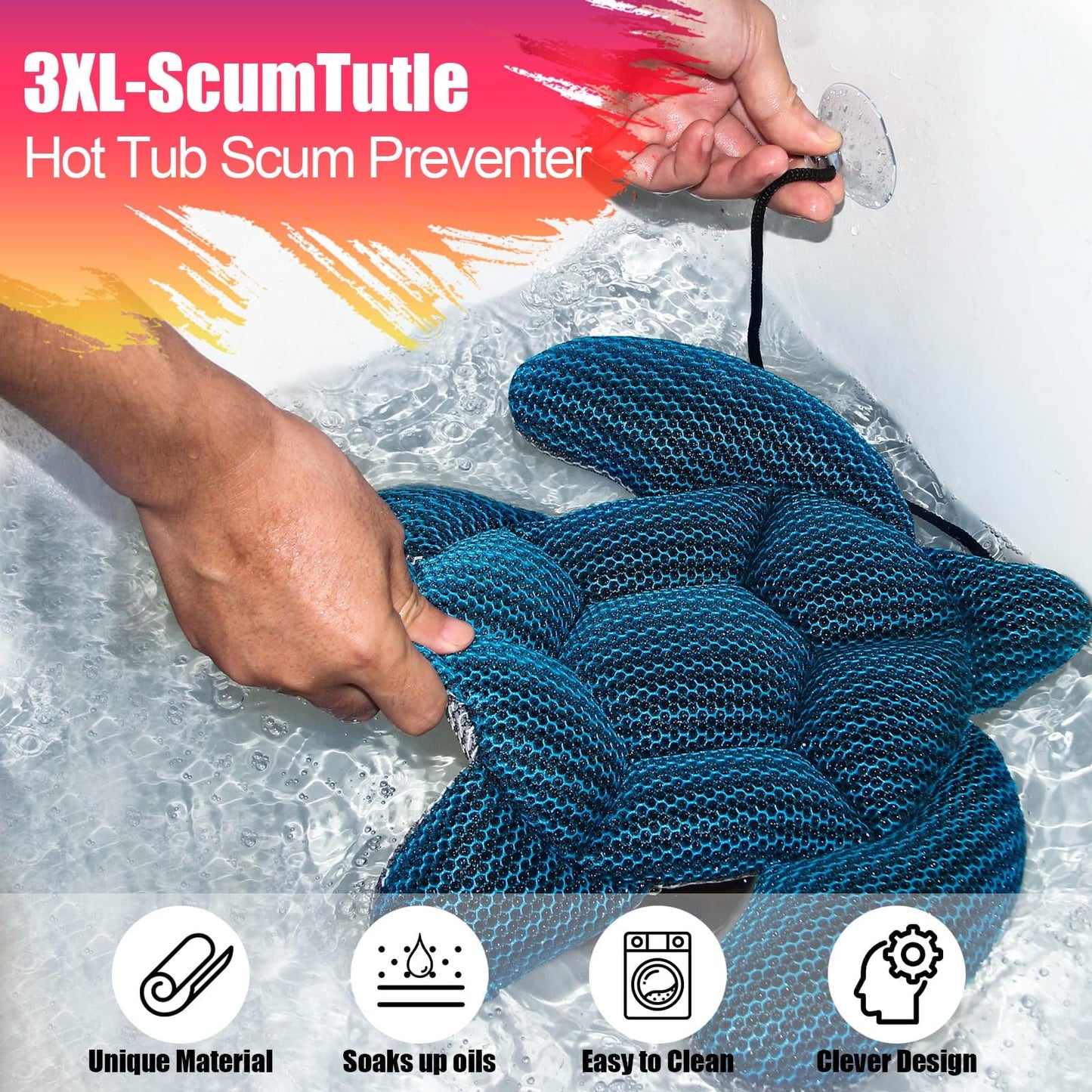 ANSLCA 2 Pack Hot Tub Scum Absorber for Spa Hot Tub Cleaner, Oversized 3XL-Scum Turtle Hot Tub Cleaner Hot Tub Sponges - Must Have Hot Tub Accessories - Keeps Your Spa Hot Tub Water Clean and Clear