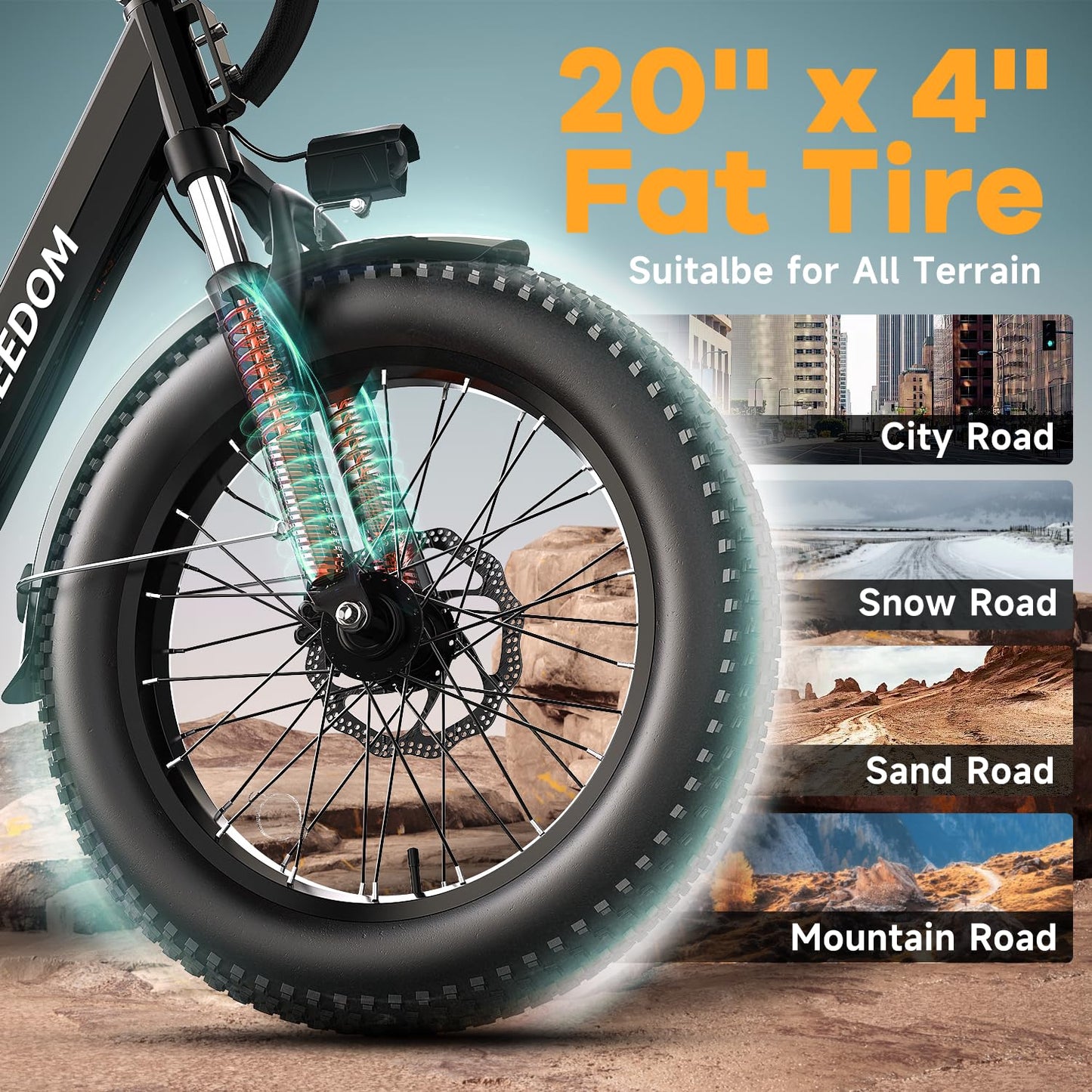 EUY 1500W Peak Electric Bike for Adults, 48V 20Ah Removable Battery Max Range 70Miles & 30MPH Electric Bicycle, 20''×4.0" Fat Tire Ebike,Commute Mountain ebikes, Fast e-Bike