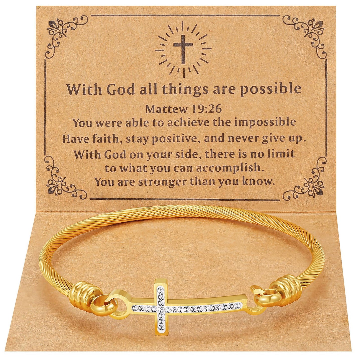 DS Religious Gift for Her Christian Cross Bracelet Bible Verse God is Within Her She Will Not Fall Inspirational Bracelets For Women Stainless Steel Jewelry Gift To Daughter Best Friend (Cross bracelet-Gold 8)