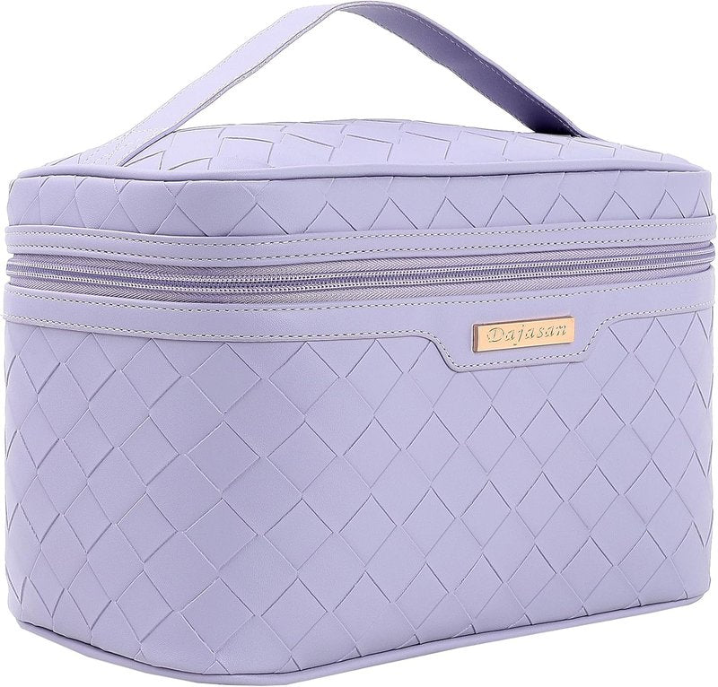 Makeup Bag - Large Capacity Travel Cosmetic Organizer | Waterproof PU Leather - 11.81 x 6.7 x 7.09 Inch (Purple)