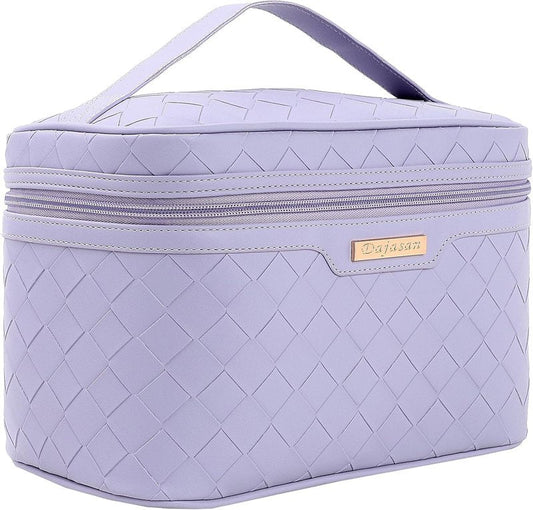 Makeup Bag - Large Capacity Travel Cosmetic Organizer | Waterproof PU Leather - 11.81 x 6.7 x 7.09 Inch (Purple)