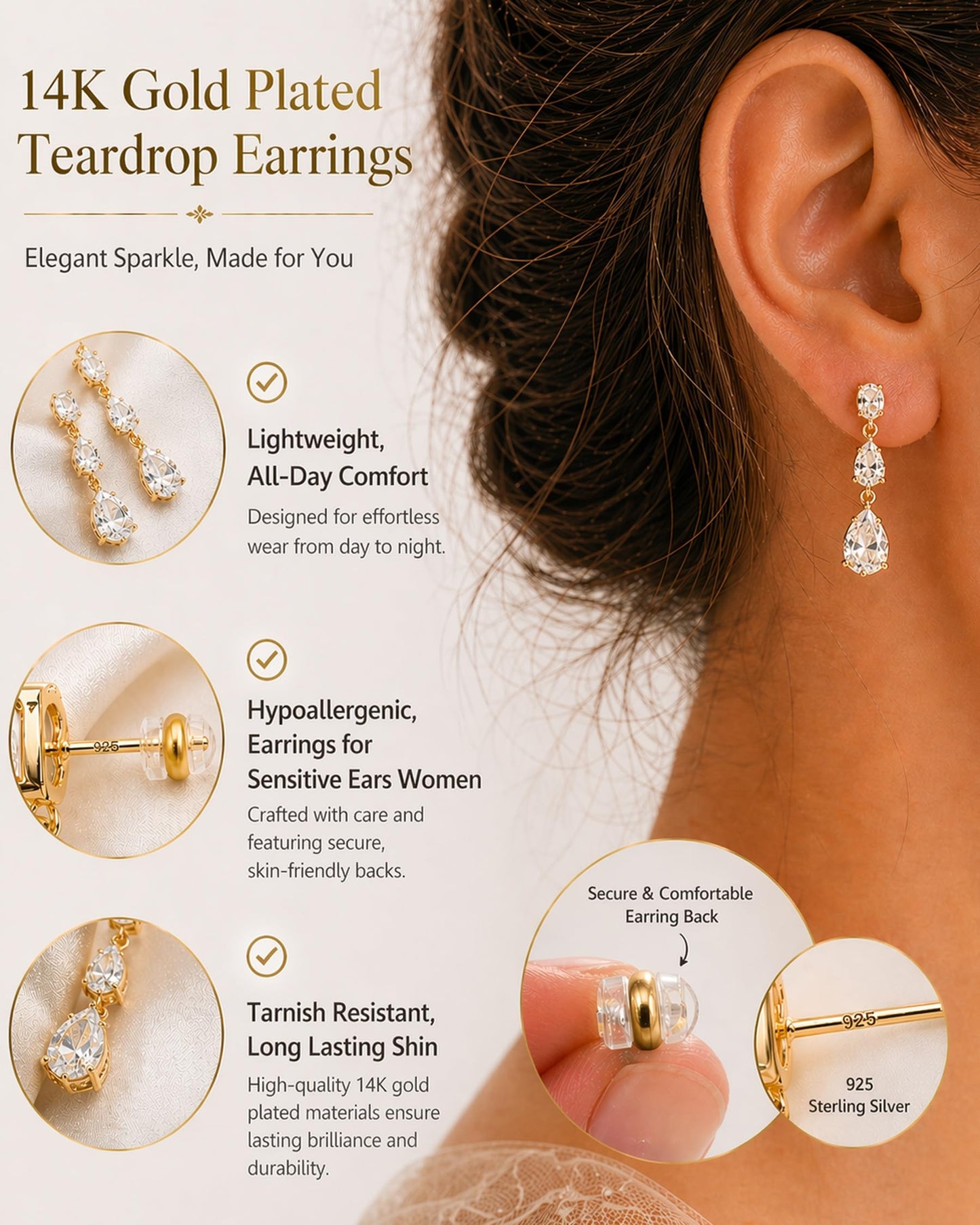 Gold Dangle Earrings for Women Trendy - 14K Gold Plated Brides Drop Dangle Cubic Zirconia Elegant Prom Bridal Bridesmaids Wedding Anniversary Dangling Jewelry