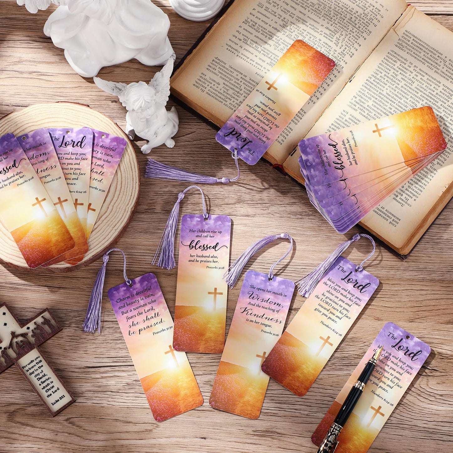 Chiisong 100 Sets Christian Bookmark for Mom Mother's Day Gift Bible Verses Bookmark with Tassel Religious Inspirational Scripture Book Marks, Gift for Mom Mother's Day Women Church Book Lover
