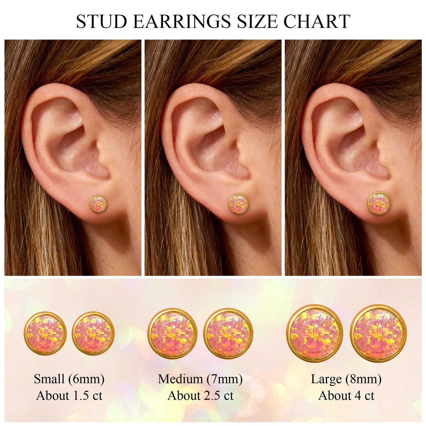 JiayangJY Silver Red Fire Opal Stud Earrings for Women 18K Yellow Gold Plated Sterling Silver Round Shape 8mm Opal Earrings with Push Back