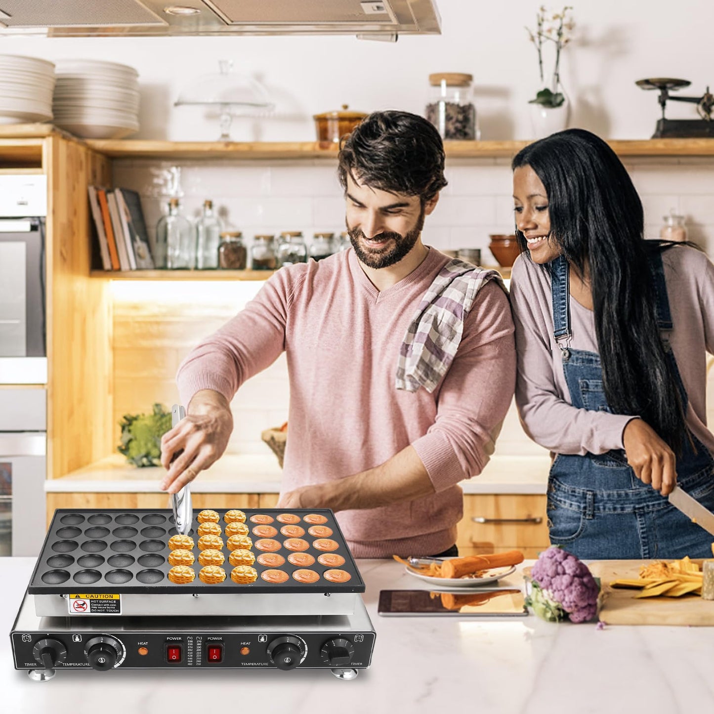 Heuyrao 50PCS Mini Dutch Pancake Baker, 110V 1800W Commercial Pancake Maker Machine, 1.6 Inches Electric Nonstick Pancake Maker, Commercial Muffin Maker for Home Kitchen & Restaurant