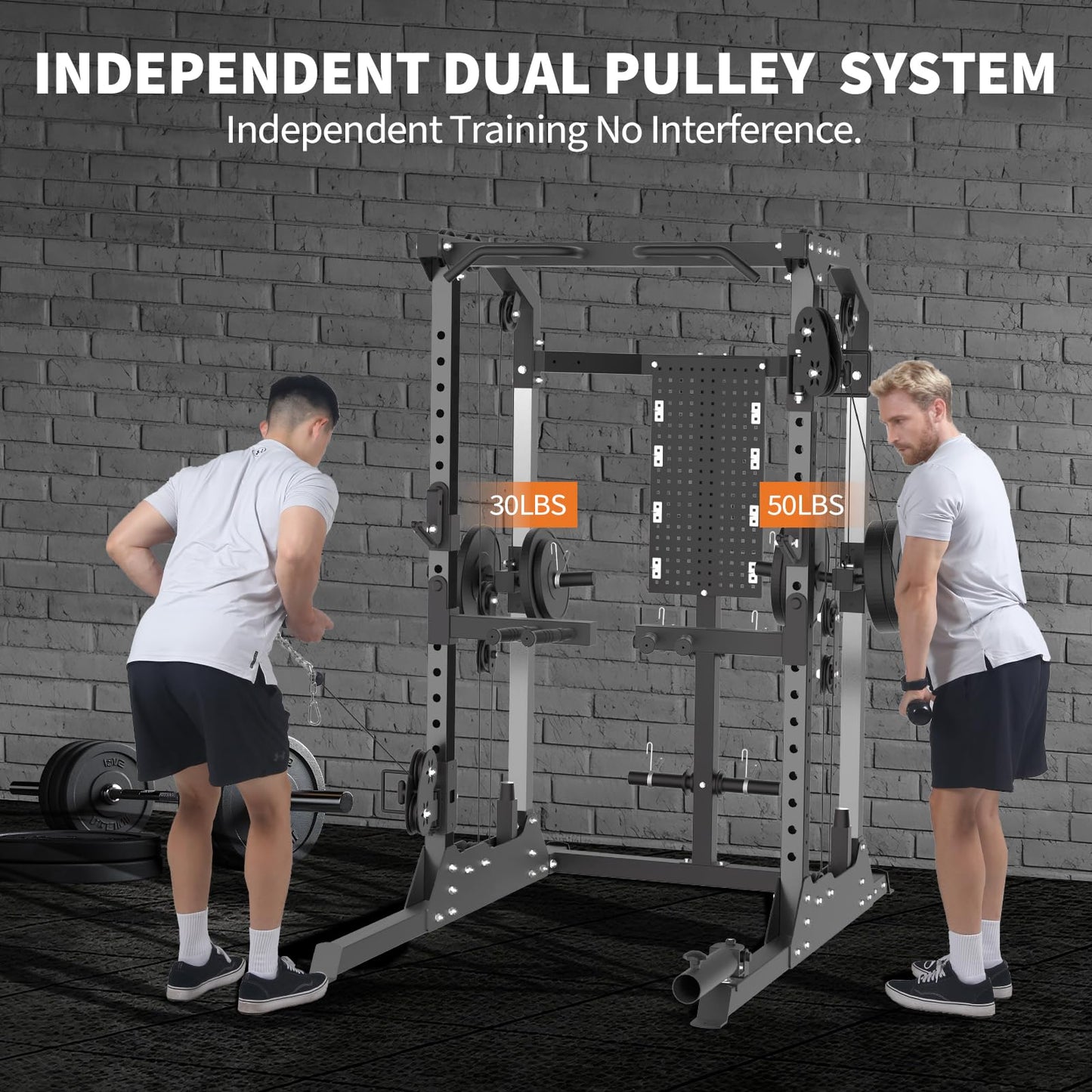 Power Cage, 2000LB Power Rack with Independent Dual Pulley System, Multi-Function Home Gym Workout Machine for Maximum Stability & Strength Training
