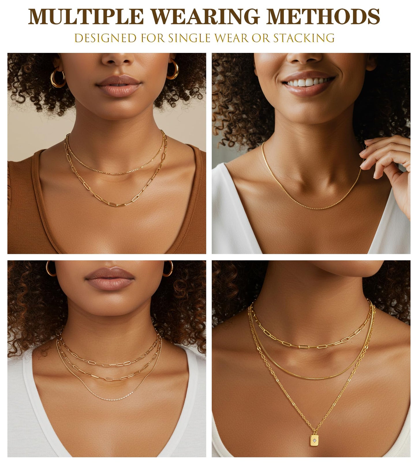 YEEZII Layered Gold Necklaces for Women Trendy, 14K Gold Plated Choker Paperclip Box Chain Necklace, Stackable Women's Gold Pendant Necklaces Jewelry Set